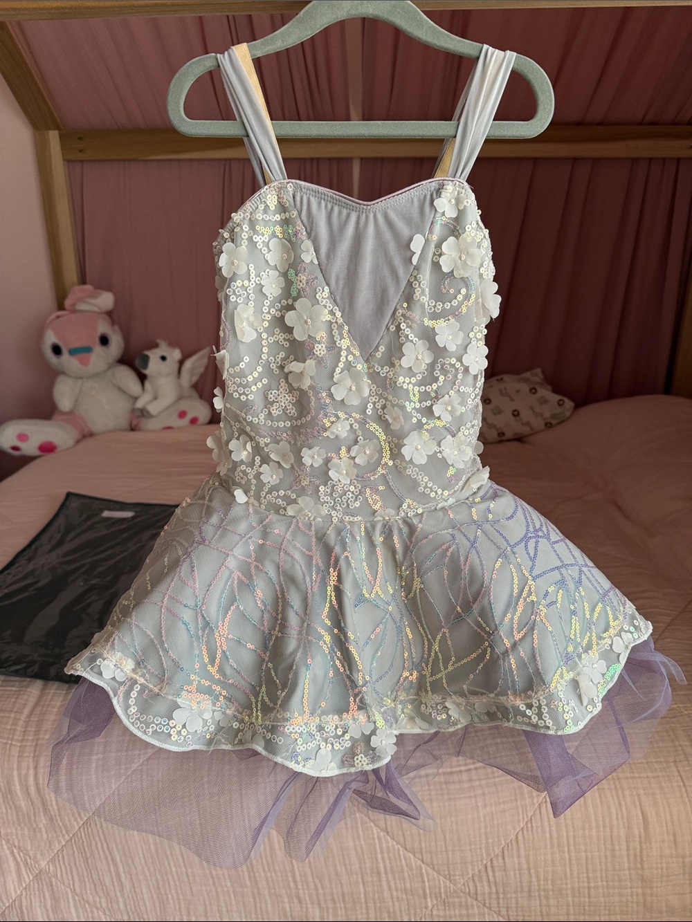 Iridescent White Floral Sequin Girls' Dance Dress ballet dance show